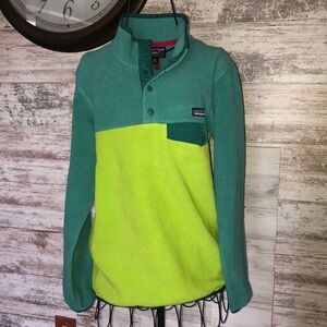 Patagonia Fleece Synchilla Snap T Women's XS Green Teal Pull Over Top sweatshirt